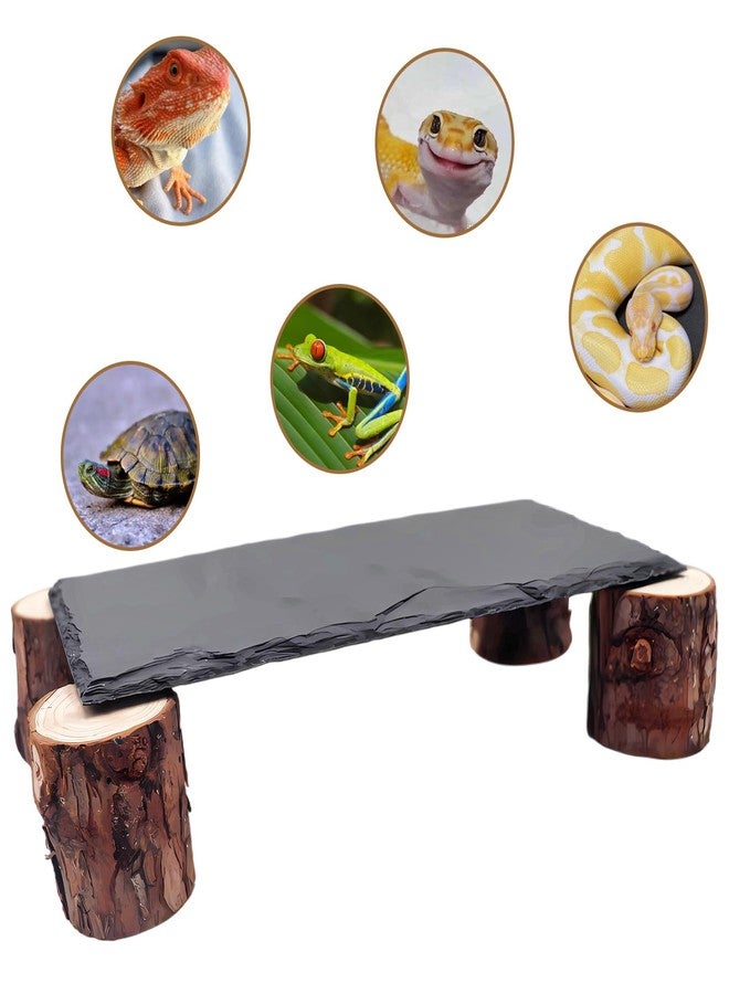 MHLLGN Bearded Dragon Basking Platform, Slate Rocks for Reptiles with Wooden Pile, Leopard Gecko Hides and Caves, Reptile Tank Accessories for Bearded Dragons, Geckos, Ball Pythons, Tortoise (Black, Small) - Image 3